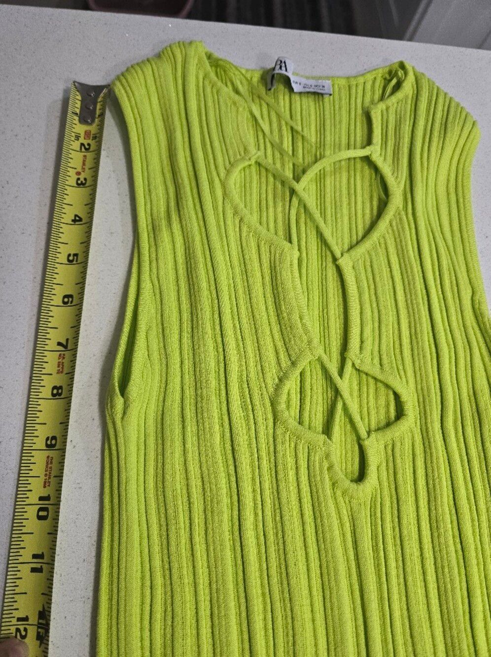 Zara Lime Green Cutout Ribbed Knit Maxi Dress Size S - Like New - Picture 8 of 9